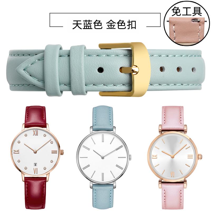 10 12mm 14mm 15mm 16mm 18m Quick Release Strap Women Genuine Leather White Red Pink Blue Cowhide Watch Band Bracelet Accessories
