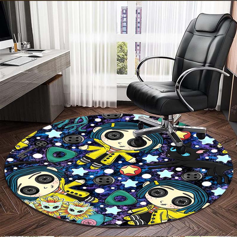 Coraline Print Round Rug, Washable Floor Carpet, For Entryway Dorm Laundry Room Office Study, Home Decor Birthday Christmas Gift