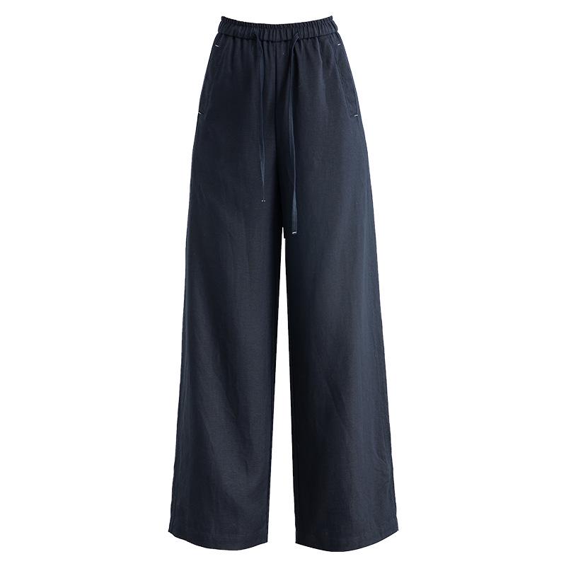 

Yifeilaicer Women s Linen Wide-Leg Summer Pants - 2026 Ice Silk Casual Drape S темно-синий
