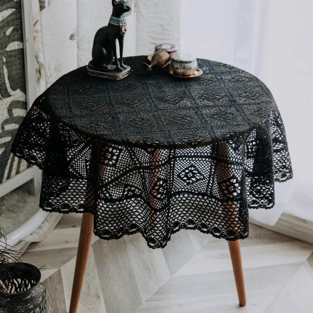 Round Tablecloth Imitation Crochet Forest Style Hollow Lace Coffee Table Cover with High Aesthetic Value Photo Background