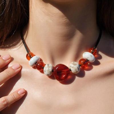 Fashionable Geometric Acrylic Bead Necklace Women's Simple and Versatile New Korean Version Necklace Accessories Candy Colored Necklace