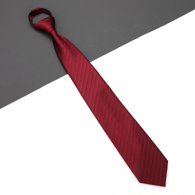 Men'S And Women'S Red Zip-Up Tie Groom Business Dress Wedding Korean Version Lazy No Striped Tie