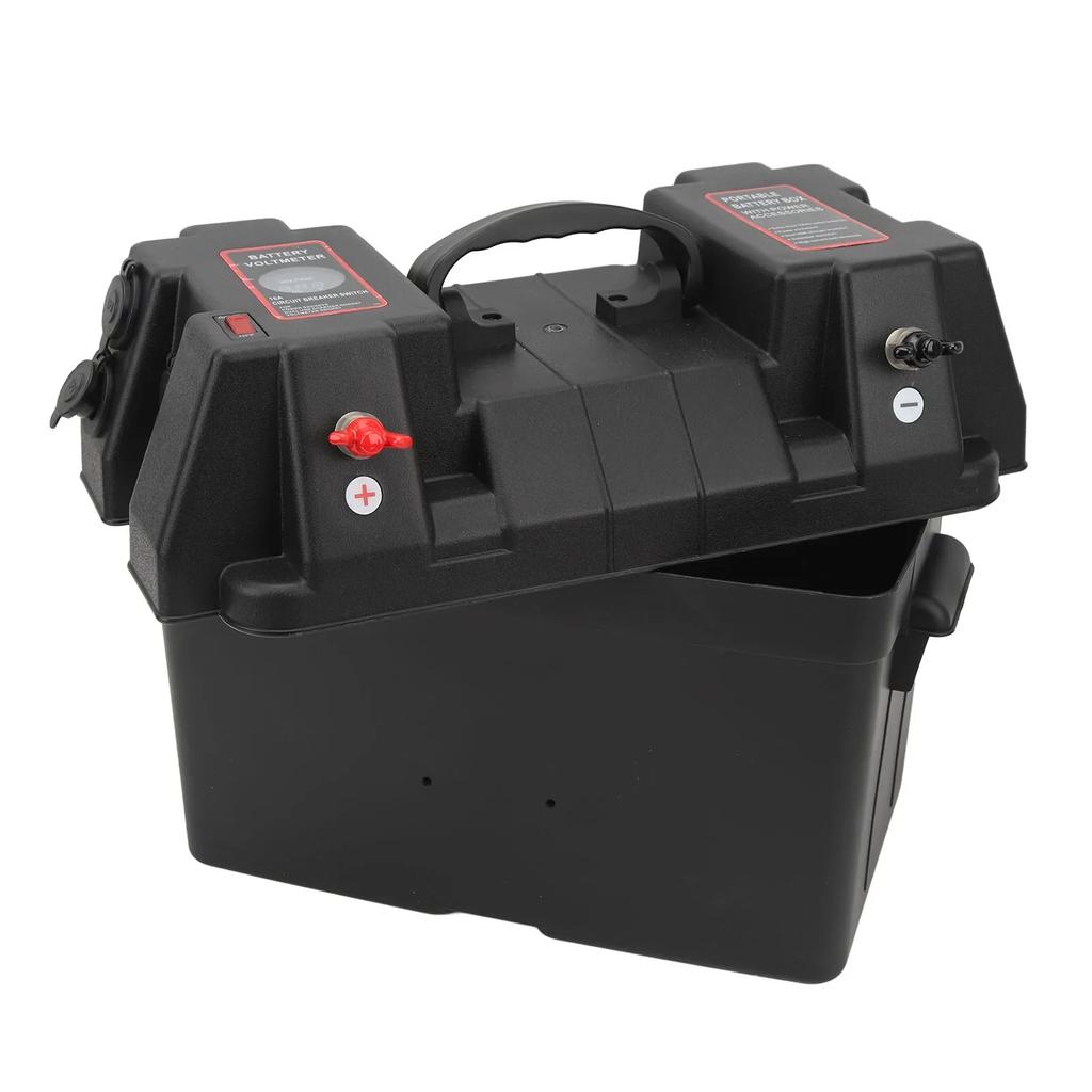 Trolling Motor Smart Battery Box Rainproof 2 USB Port ABS Marine Battery Power Center Resistant for RV Van SUV ATV Camping Truck