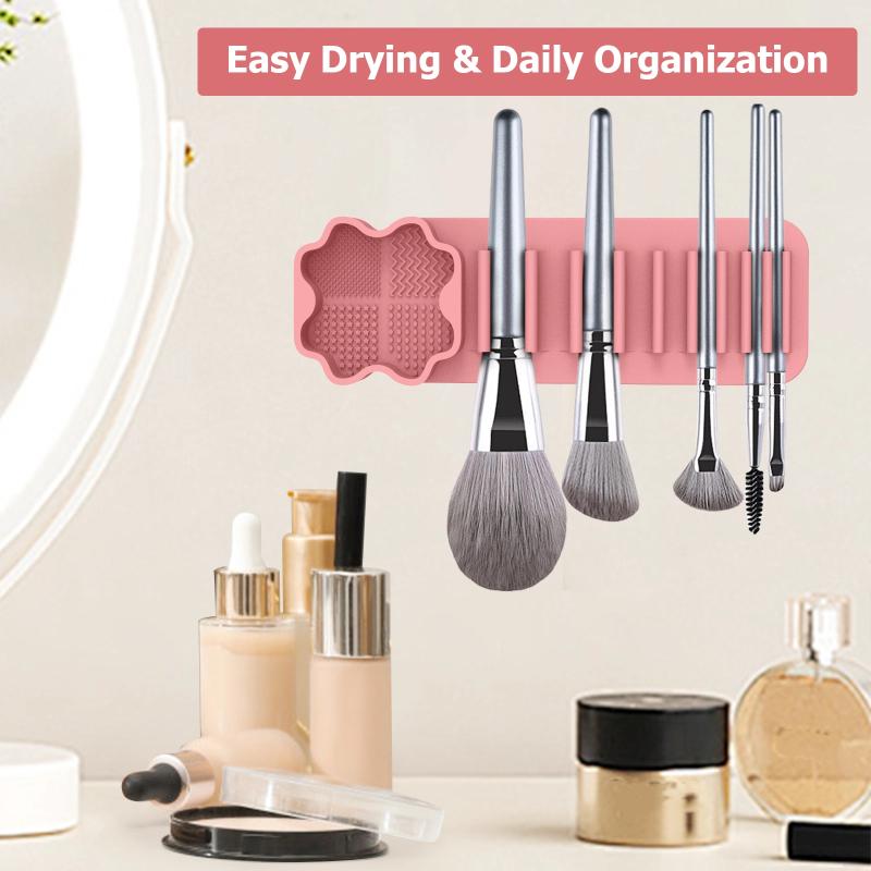 1/6PCS Makeup Brush Drying Rack Wall Mounted Suction Cup Silicone Makeup Brush Cleaner Tool Cleaning Drying Makeup Brush