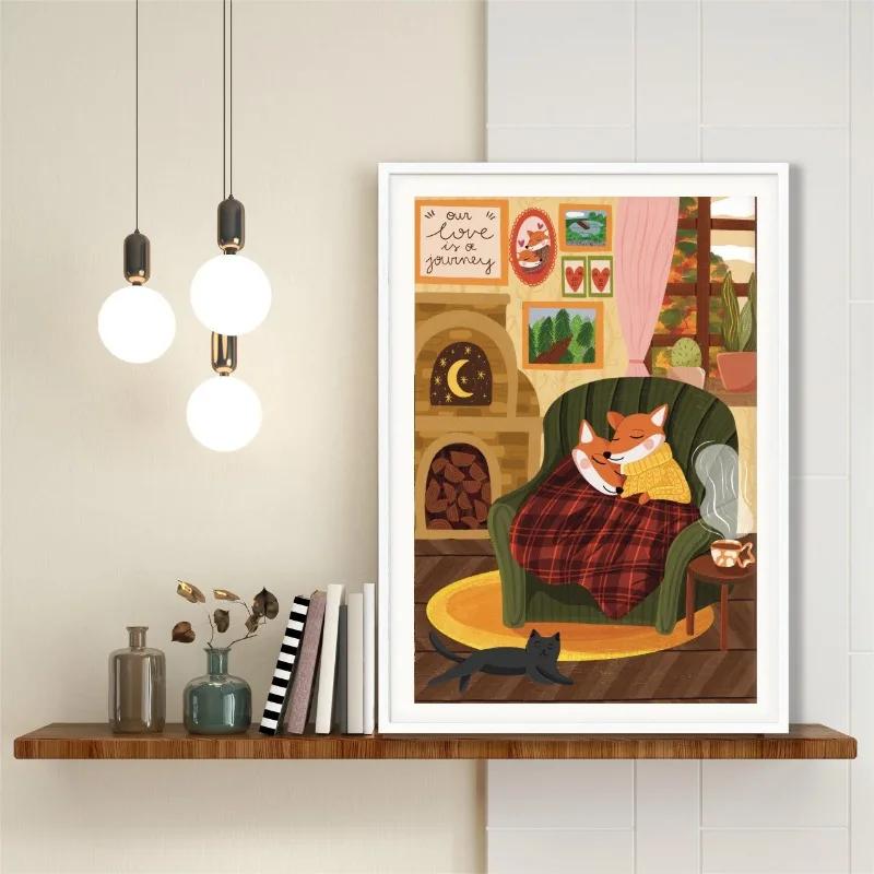 Modern Autumn Lovers Pumpkin Winter Forest Illustration Poster and Prints Canvas Printing Wall Art Picture for Living Room Decor