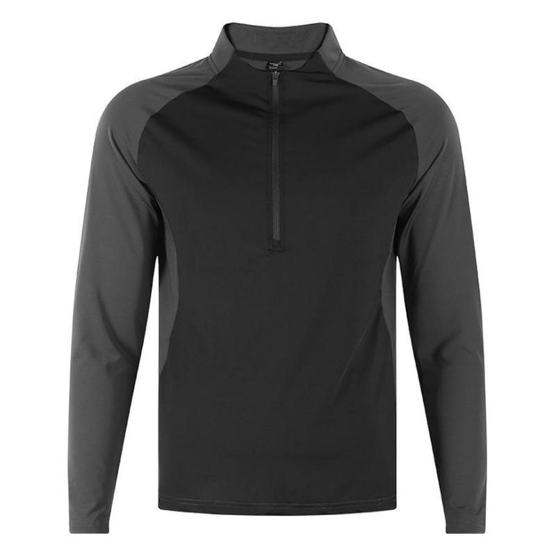 Men s Color Block Quarter-Zip Long Sleeve Athletic Shirt, Breathable Quick-Dry Sportswear Top For Golf M чёрный
