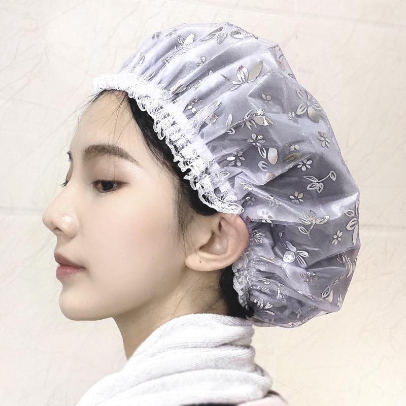 Waterproof Shower Cap For Women Thicken Elastic Bath Hat Oil Proof Kitchen Hair Salon Sanitary Hat Cute Bathroom Accessories Shower Supplies