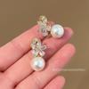 Fresh flower zircon pearl earrings without pierced earrings autumn and winter small fragrant temperament fashionable earrings personalized earrings