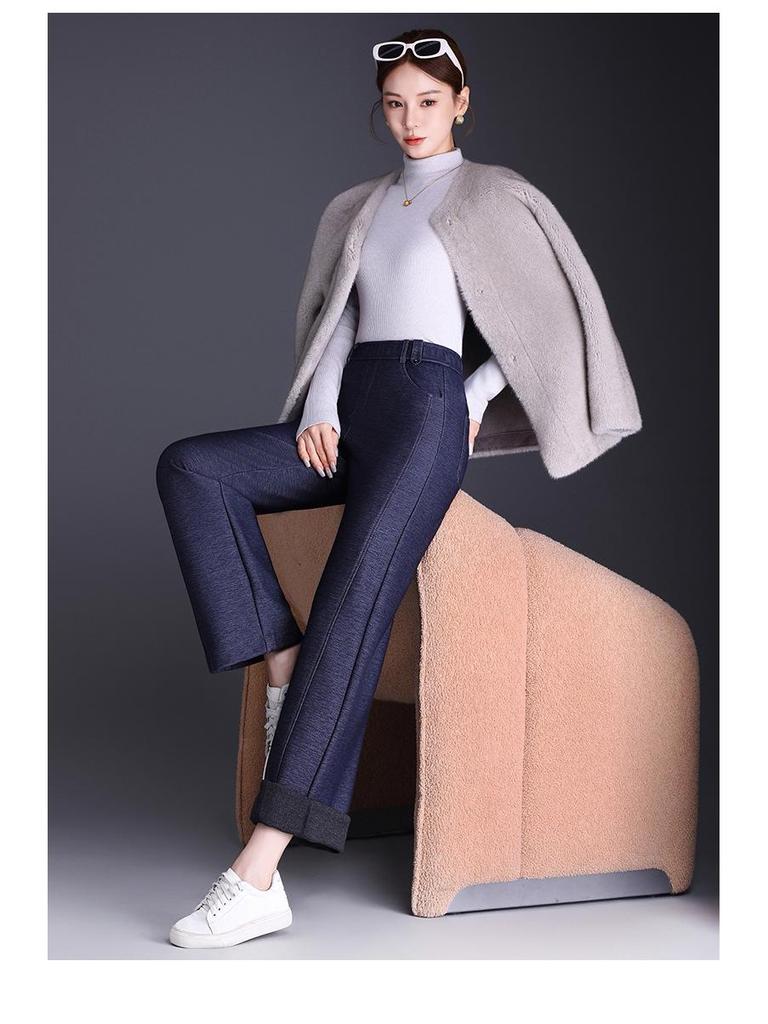 2025 Autumn/Winter High-Waisted Plus Size Straight-Leg Women's Pants - Elastic Waist, Comfortable, Casual, Draping Fashion Trend.