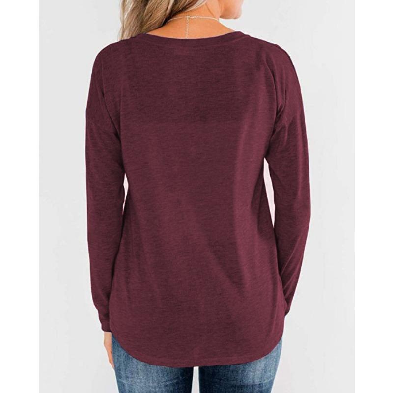 YYFS Dámská móda Ležérní Jaro Podzim Jednobarevný potisk Halenky a košile s dlouhým rukávem a výstřihem do V