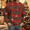 Men's Casual Knit Long Sleeve Neck Shirt with Christmas Print for Holiday and Everyday Wear
