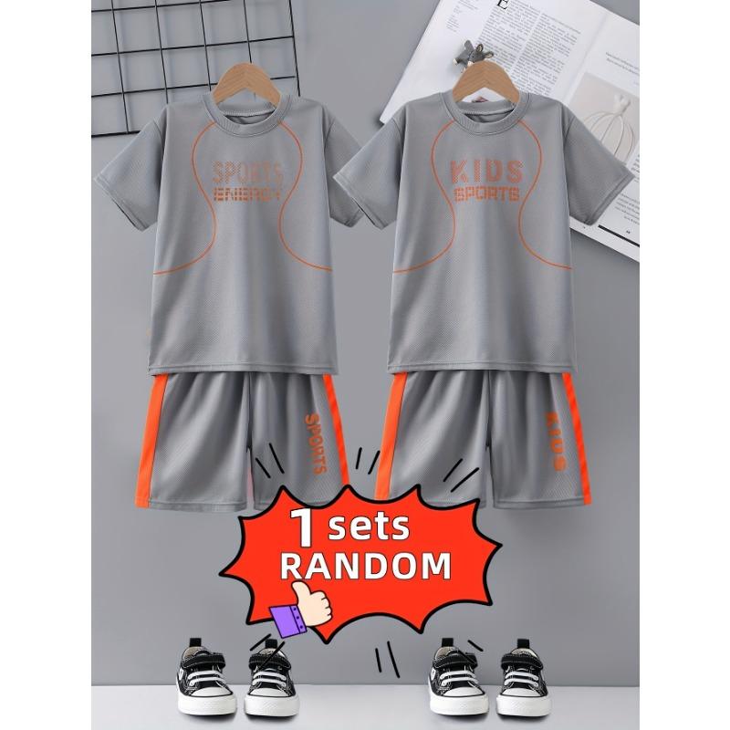 Two-piece Children's Quick-drying Sports Suit Short-sleeved Shorts KIDS SPORTS Letter Printed T-shirt Lightweight