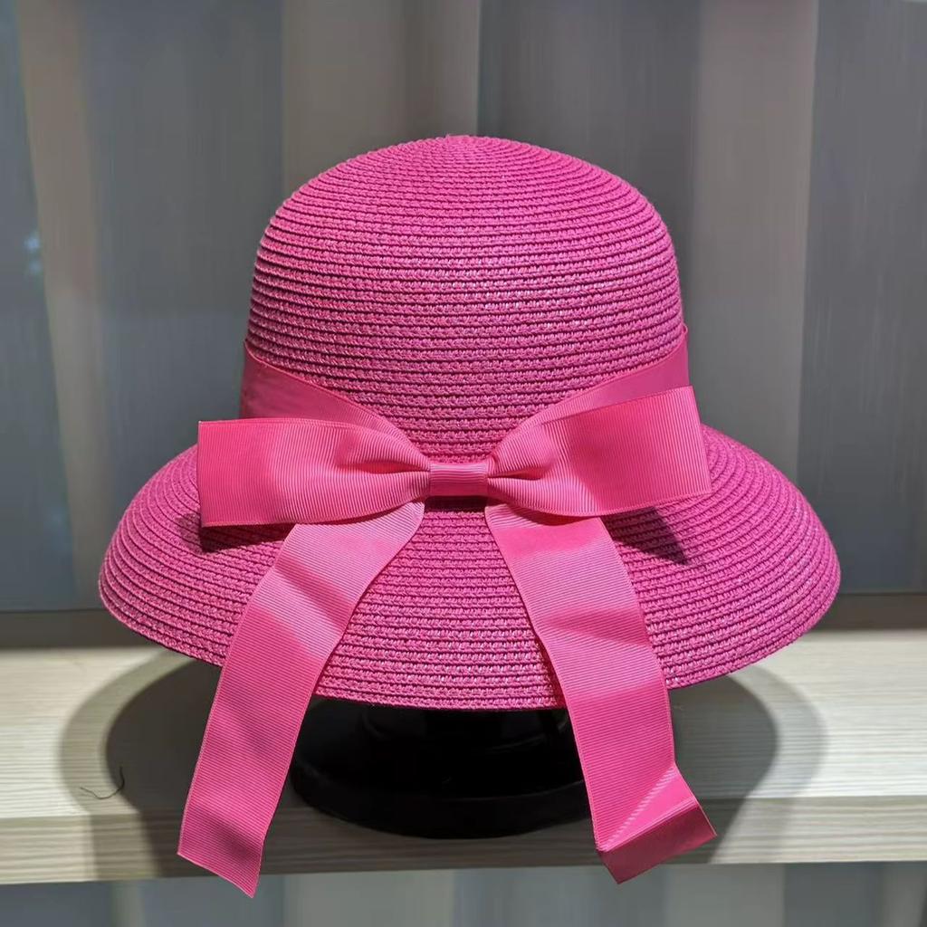French Hepburn bow ribbon sun hat women's straw hat beach hat women's big brim hat sun hat beach fedora vacation travel sun hat