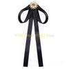 49MD Pearl Ribbon Brooch Pin Bow Tie Vintage Pre-Tied Collar Jewelry Bowknot Necktie