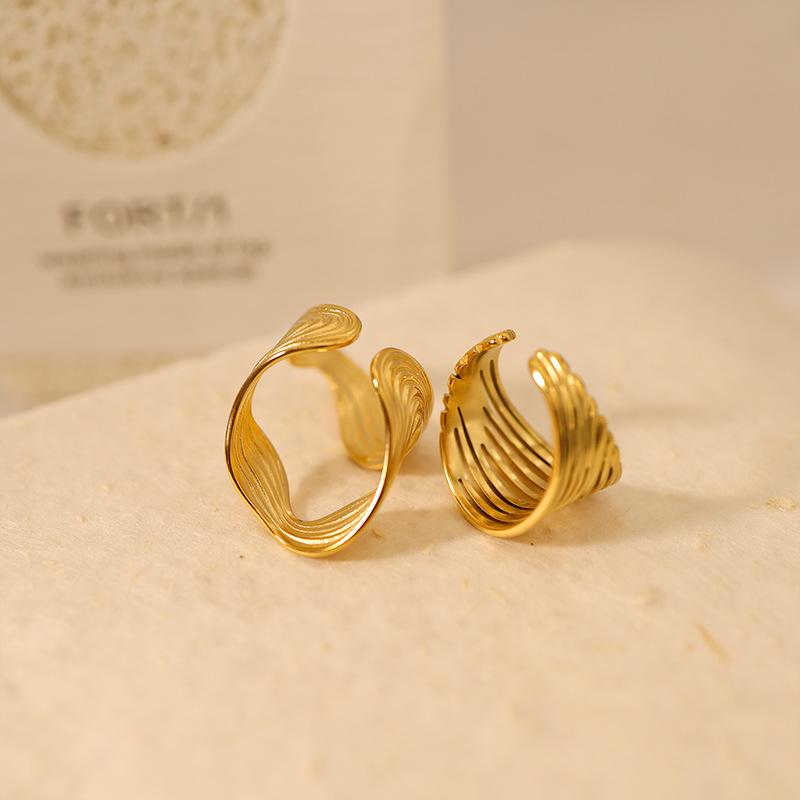 Adjustable Irregular Titanium Steel Gold-Plated Ring Set