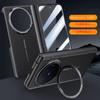 Luxury Leather With Front Screen Tempered Glass Protector Case For VIVO X Fold 6 Spring Hinged Camera Holder Cover