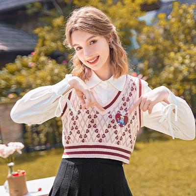 Gestrickte Pullover Pullover Weste Frauen Ärmellose Bär Print V-ausschnitt Pullover Lose Stricken Weste Top Winter Kleidung Frauen