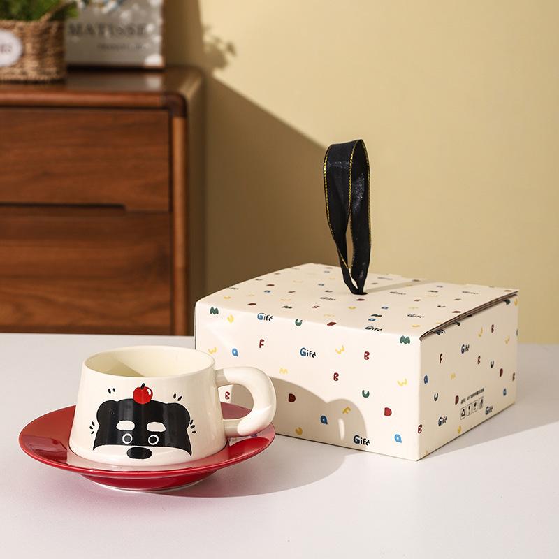 

Керамическая кофейная чашка с блюдцем Шнауцер Высокая ценность Праздничный сувенирный набор Мультяшная чашка с щенком Чашка для воды Подарок для мероприятия 250ml