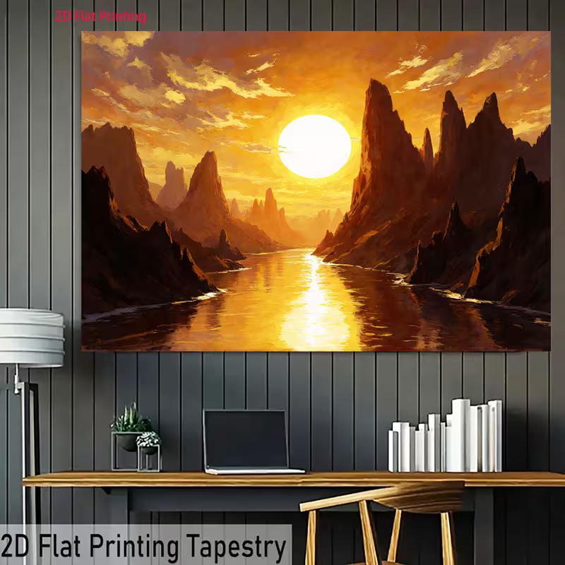 2D Goldener Sonnenuntergang Flussbanner, Majestätische Schluchtenlandschaft Dekoration