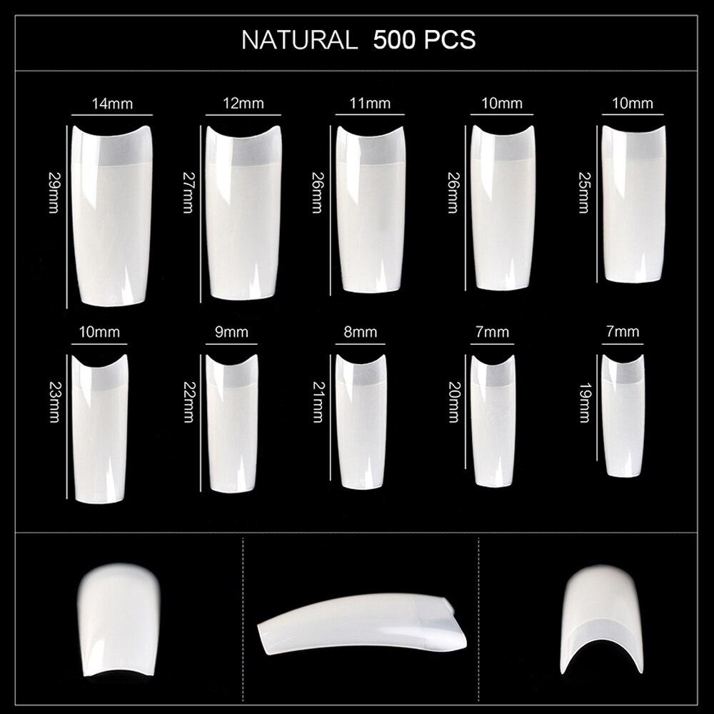 kads 500pcs 10 Sizes Long Square Half Cover False Nail Tips No-Crease Clear Nature White Nail Art Tools Fake Nails Manicure
