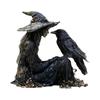 2D Flat Witch Crow Sculpture with Base Halloween Home Decoration Desktop Sign Acrylic Figurine Tiered Tray Ornament