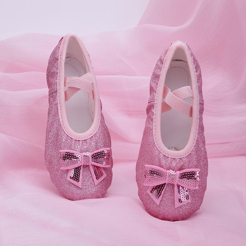 Girls' Sequin Rainbow Ballet Shoes with Soft Cat Paw Soles for Dance Practice & Performance