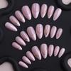 Elegant Nude Pink Gold Foil Almond-Shaped Wearable Nails with French Gold Line Design