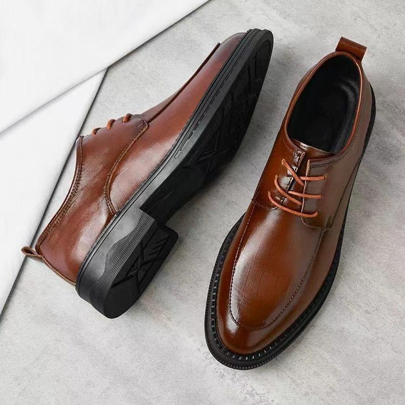 

HyPLOVER Leather Shoes Men s Leather Business Dress Men s Casual Black British Lace-Up Pointed Groom Wedding Shoes 38 коричневый