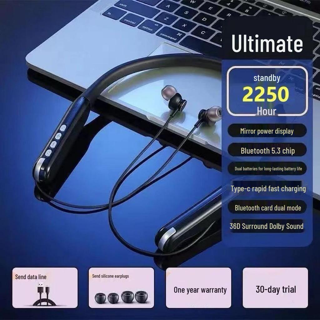 Bluetooth 2025 Neckband Earphones: Wireless, High Sound Quality, Long Battery Life, Perfect for Sports.