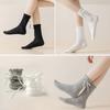 Womens Crew Ruffle Socks Cute Frilly Casual Socks Ribbon Bow Knit Cotton Lettuce Adorable Socks 3 Pack