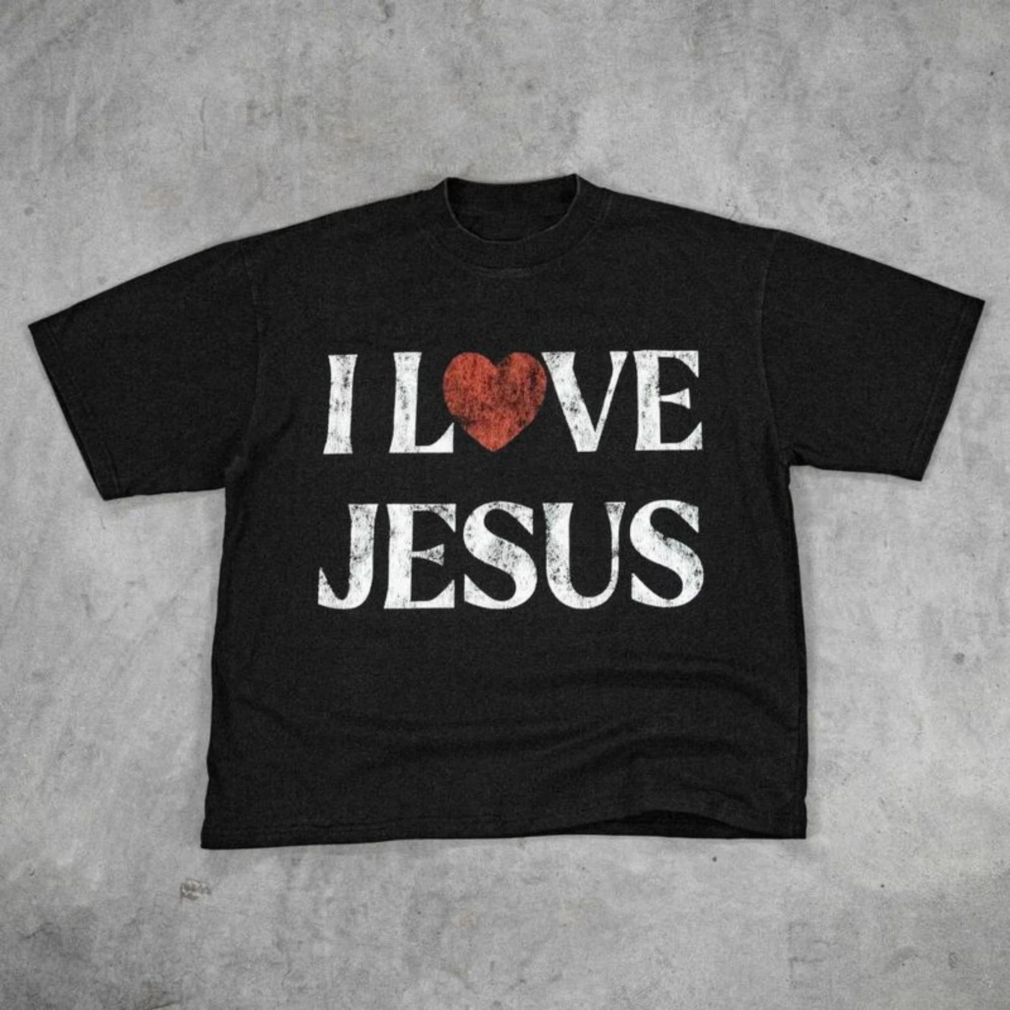 

Vintage Y2k Tops I Love Jesus Graphic Print TShirt for Men Women Print Cotton Sports Leisure Crewneck Giftt Casual Top Unseix S