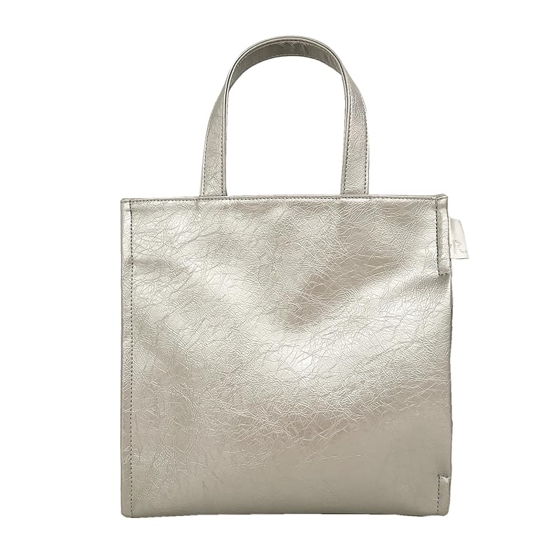

[Root] SQUARE Smaller tote bag sub bag lunch bag synthetic leather LT.Square.Classic-B 1056 ladies 04 Wrinkle-Silver