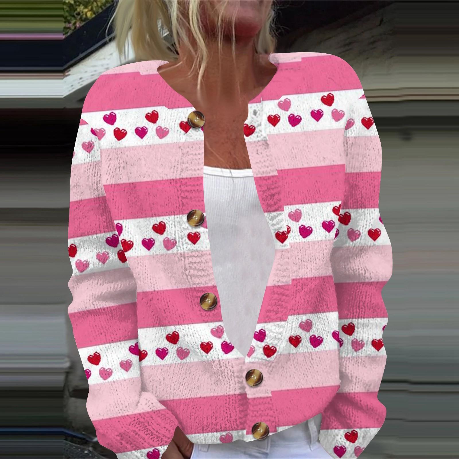 

Женская модная принтованная ко Дню святого Валентина трикотажная куртка-кардиган с длинными рукавами на пуговицах XXXXXL розовый