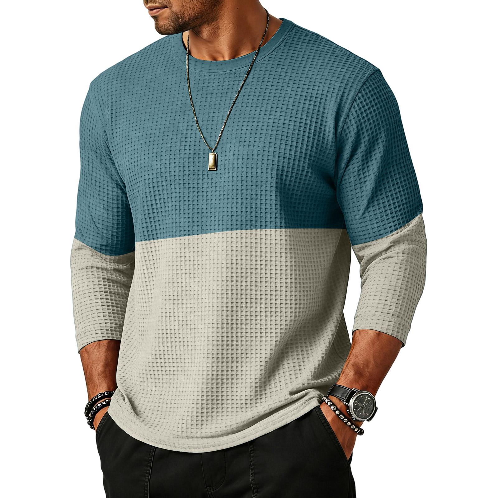 

Men’s Long Sleeve Knit Crewneck Top Casual Loose Fit Lightweight Pullover Block Design Shirt XL хакі
