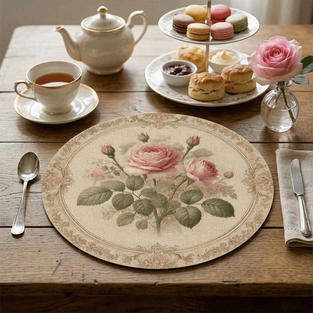 Heat Insulation Flower Linen Table Mat Anti-scald Round Dining Mat  Kitchen Supplies