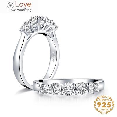 Trendy 925 Solid Silver Women Ring for Wedding Jewelry 5 Round Created Moissanites Fine Party Jewelry Gifts Wholesale