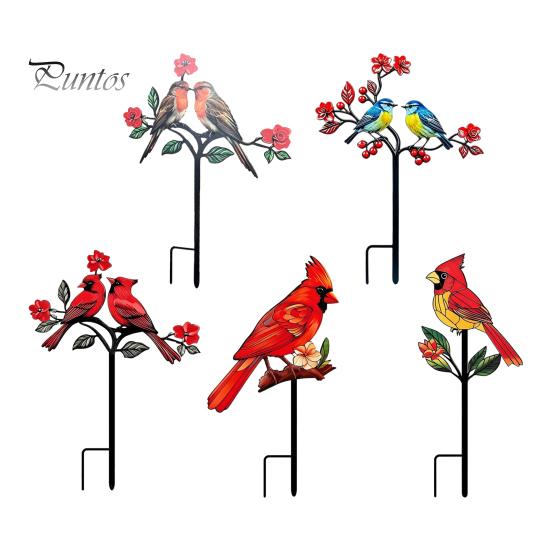 Elegant Yard Decoration Posts Metal Bird Garden Stake Decor, Weather Resistant Printed Flat Art Ornament, Rustproof Planter Non-fading Pot Insert for