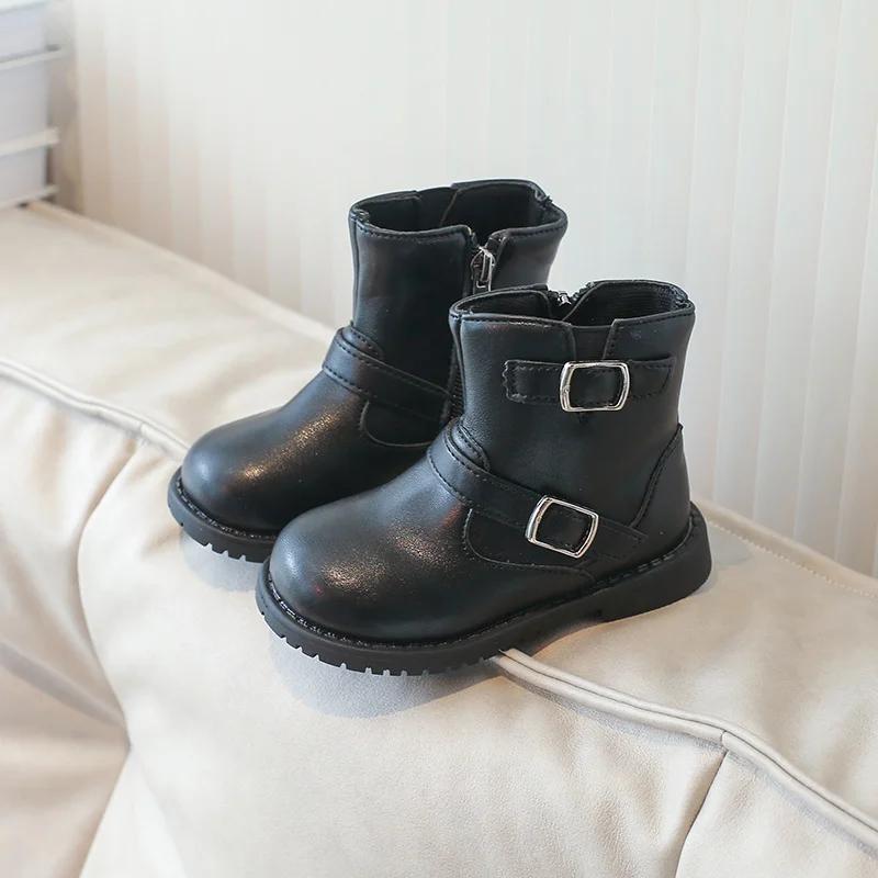 Autumn/Winter Single Baby Girls Elegant Fashion ZIP Cartoon Casual Black/White Comfortable Round Toe Warm Kids Short Boots