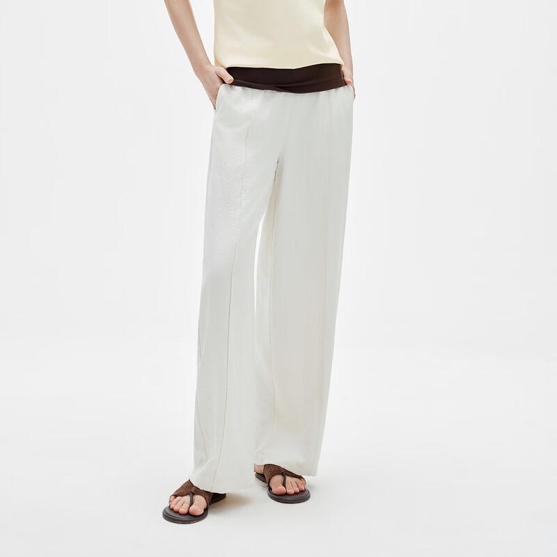 ELLE Women s Textured Elastic Waist Straight Casual Pants S