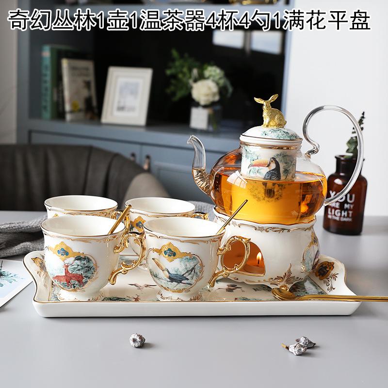 Household Flower Teapot Set Ceramic Afternoon Tea Flower And Fruit Teacup Tea Set Fruit Glass Pot With Filter Candle Heating