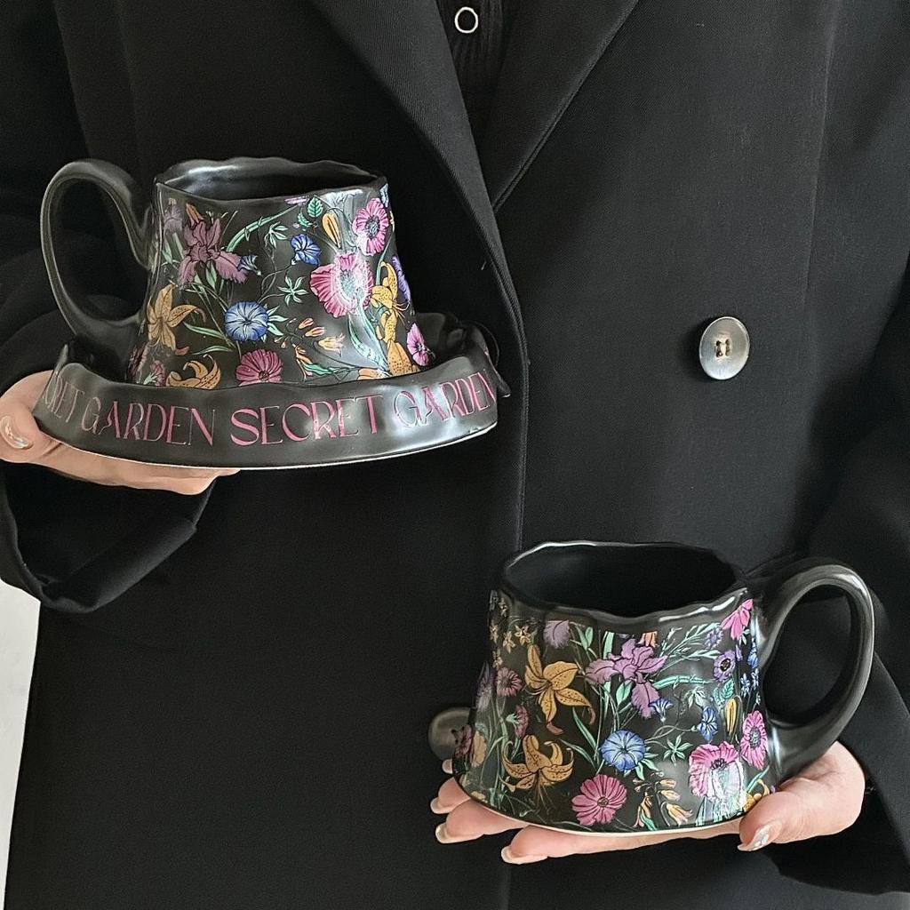 Fiński Średniowieczny Styl Kwiatowy i Pasteralski Wysokiej Klasy i Wykwintne Duże Kubki Biurowe i Domowe Ceramiczne Filiżanki do Kawy i Spodki