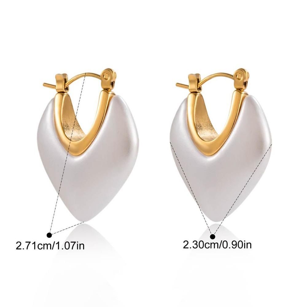 Stainless Steel Hoop Earrings Gold Color Huggie Earrings Vintage Resin Pearl Earrings  Gift
