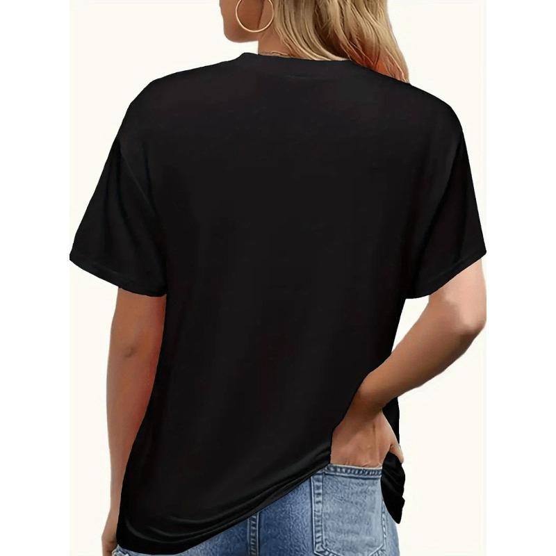 European Size Women'S Elegant and Loose Round-neck Short-sleeved T-shirt | Simple Stroke Sun Good Times Letter Print, Four-season Casual Top