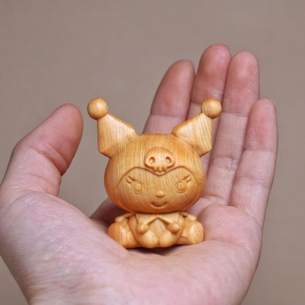 Taihang Cliff Cypress Kuromi Carved Ornament: Solid Wood Cartoon Plaything