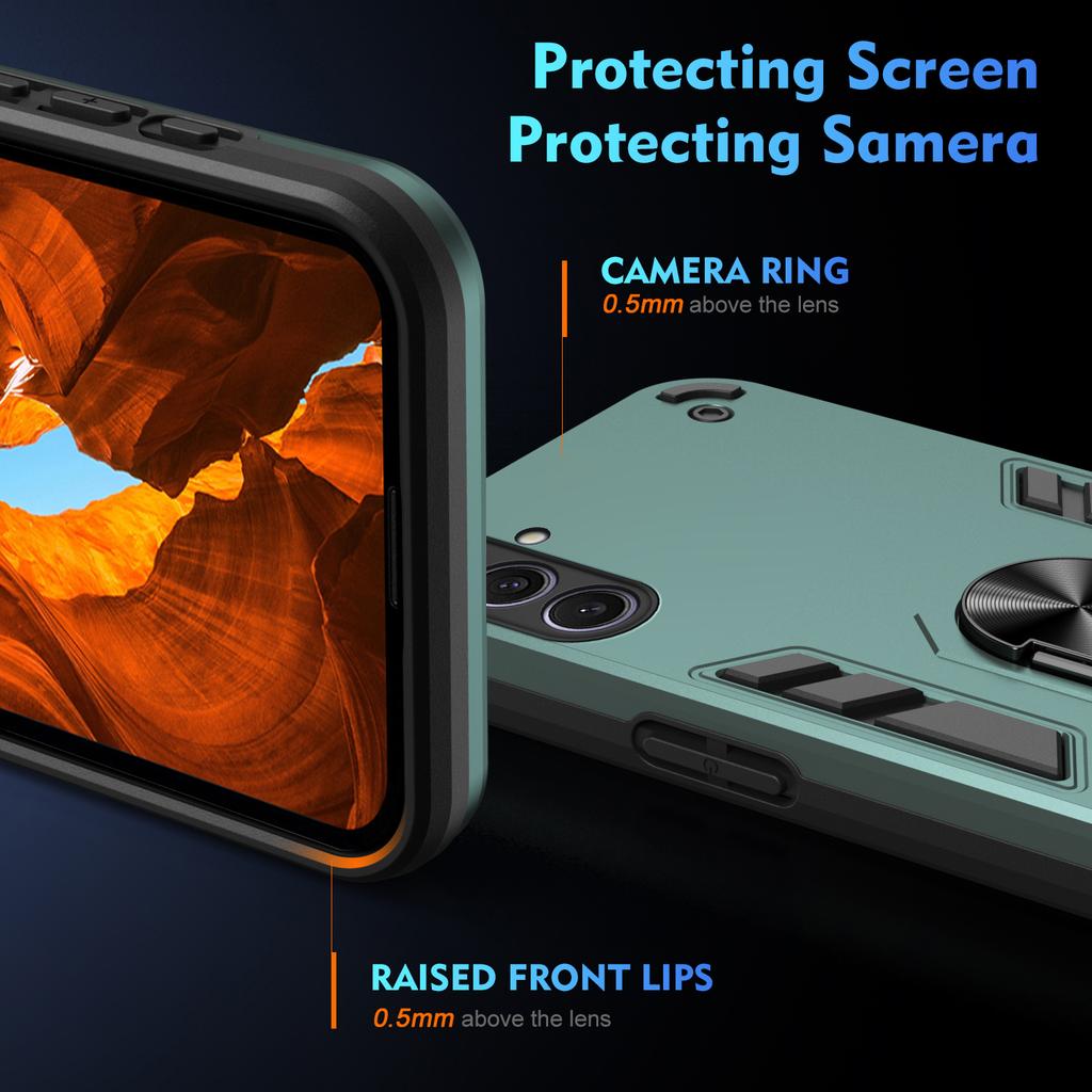 For Samsung Galaxy S25+ Case PC+TPU Drop Defend Phone Cover with Ring Kickstand