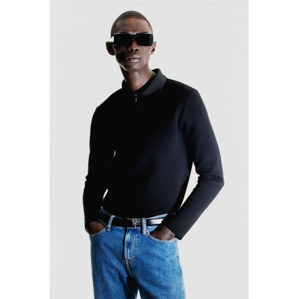 

Рубашка-поло с застежкой-молнией HM Slim Fit, черная