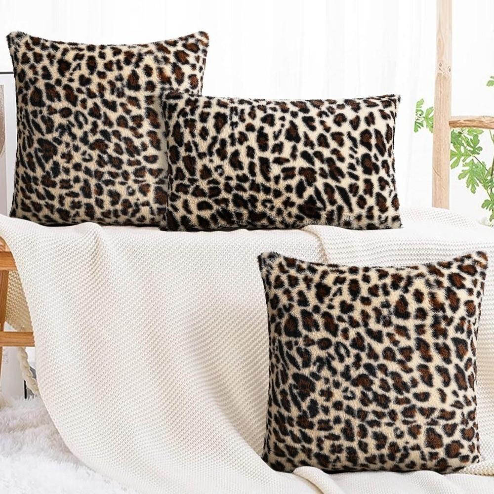 Leopard Print Throw Pillow Cover 45x45 Size Shaggy Pillow Case Faux Fur Pillowcase Sofa Decor
