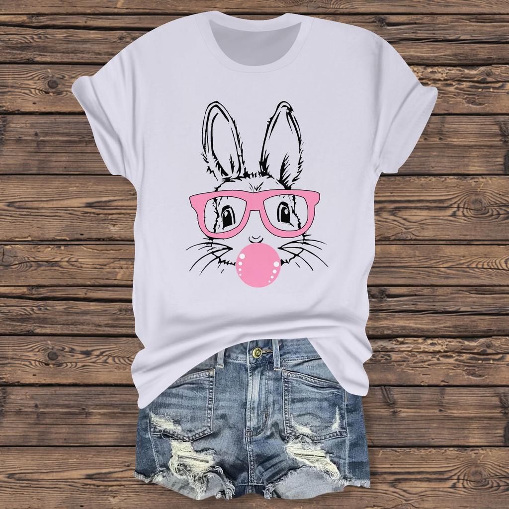 Women's Casual Easter Printed T-Shirt Round Neck Pullover Short Sleeve Top
