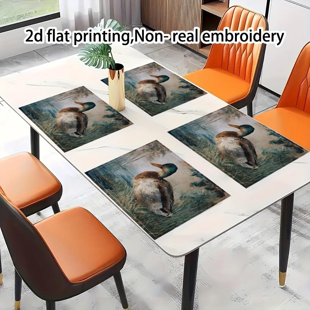 Set da 4 pezzi di Tela Cerata Vintage con Anatre - Tovaglia da Tavola Country Farmhouse, Scena con Anatre e Stagno, Tappetini da Tavola da Pranzo 12x18 pollici, Adatti per Tavoli da Pranzo,
