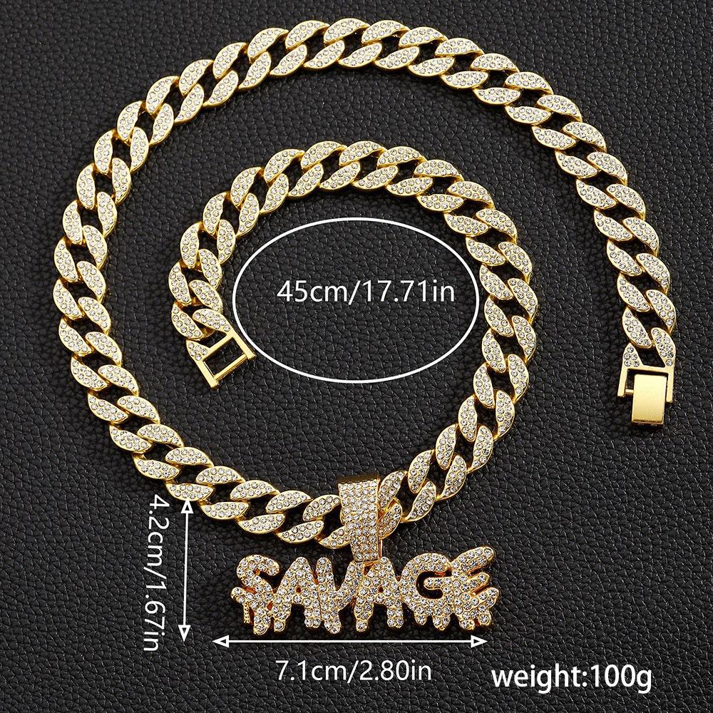 SAVAGE Large Pendant Hip Hop Cuban Chain Street Rap Alloy Full Diamond Personalized Necklace